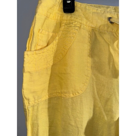 INC Beach linen relaxed wide leg pants yellow with pockets and drawstring US 12 - Picture 3 of 9